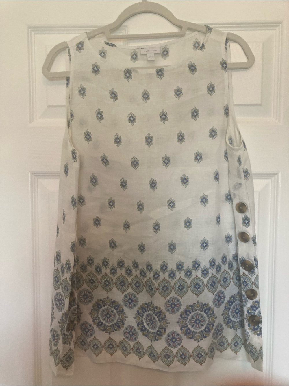 J Jill Love Linen Medallion Print Linen Top, Size Medium
